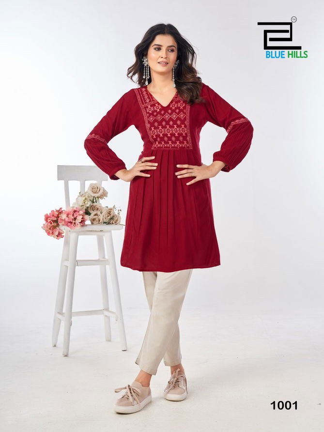 Manu Bhaker By Blue Hills Rayon Short Kurti Wholesale Shop In Surat
